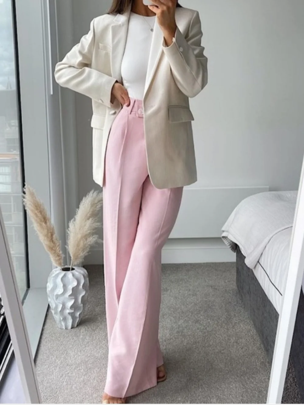 Zara Front Wrap Menswear Style Wide Pants Pink Size XL